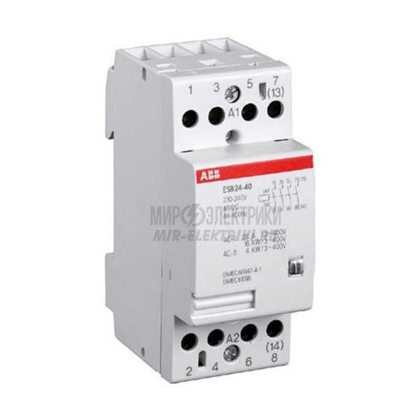 Контактор ABB ESB25-40N-06 модульный (25А АС-1, 4НО), катушка 230В AC/DC